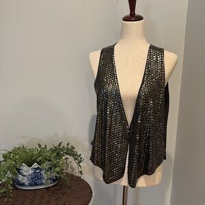 L'AGENCE Stunning Black Sequin 100% Silk Luxury Beaded Vest